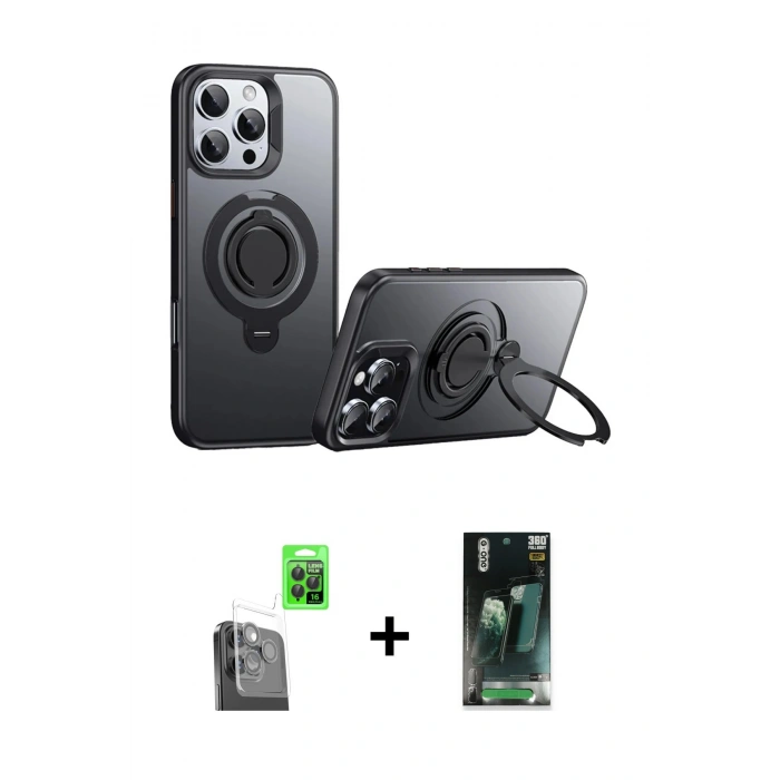 MARSİLYAN™- iPhone 16 Pro Max Kılıf Zirve Çizgi Prime - Siyah 360 Mat Full Body Arka Koruyucu + Raze Metal Kamera Lens - SH