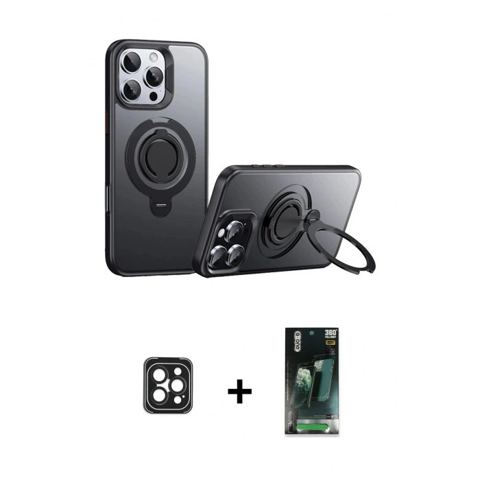 MARSİLYAN™- iPhone 16 Pro Max Kılıf Zirve Çizgi Prime - Siyah 360 Mat Full Body Arka Koruyucu + PVD Metal Kamera Lens - SH