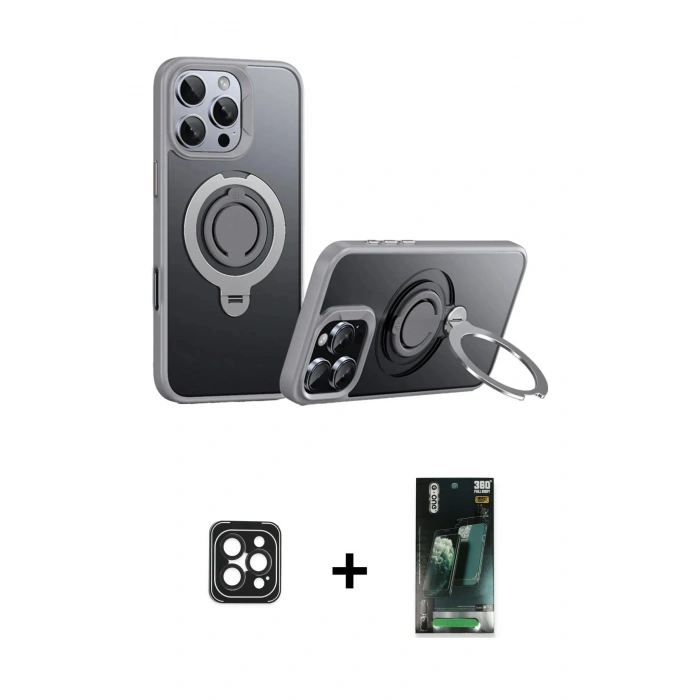 MARSİLYAN™- iPhone 16 Pro Max Kılıf Zirve Çizgi Prime - Siyah 360 Mat Full Body Arka Koruyucu + PVD Metal Kamera Lens - SH