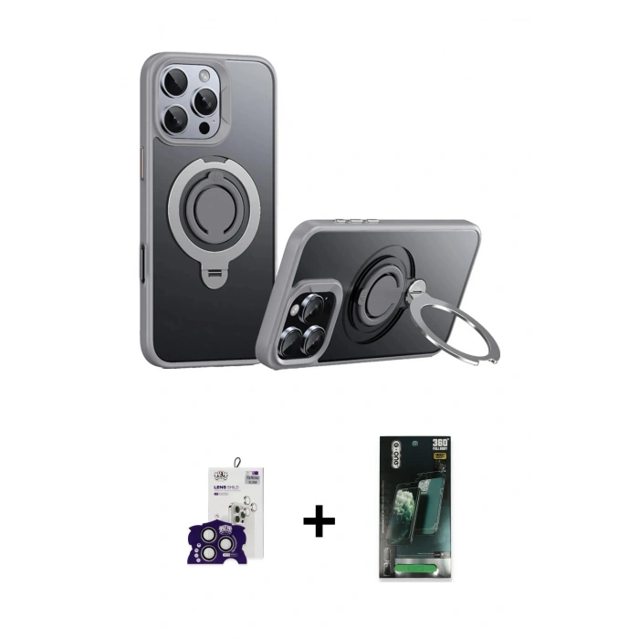 MARSİLYAN™- iPhone 16 Pro Max Kılıf Zirve Çizgi Prime - Siyah 360 Mat Full Body Arka Koruyucu + Titanyum Gri Bilvis Titan Kamera Lens