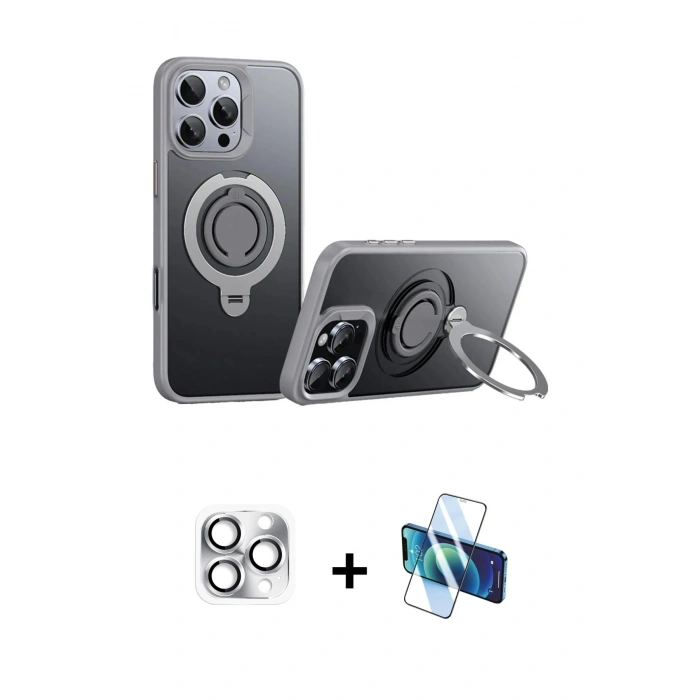 MARSİLYAN™- iPhone 16 Pro Max Kılıf Zirve Çizgi Prime - Siyah 3D Antistatik Cam Ekran Koruyucu + Pers Alüminyum Kamera Lens - GS