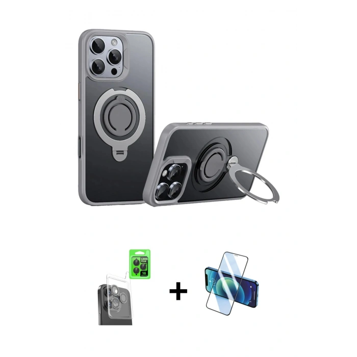 MARSİLYAN™- iPhone 16 Pro Max Kılıf Zirve Çizgi Prime - Siyah 3D Antistatik Cam Ekran Koruyucu + Raze Metal Kamera Lens - SH