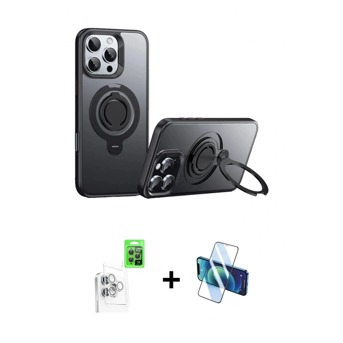 MARSİLYAN™- iPhone 16 Pro Max Kılıf Zirve Çizgi Prime - Siyah 3D Antistatik Cam Ekran Koruyucu + Raze Metal Kamera Lens - BZ