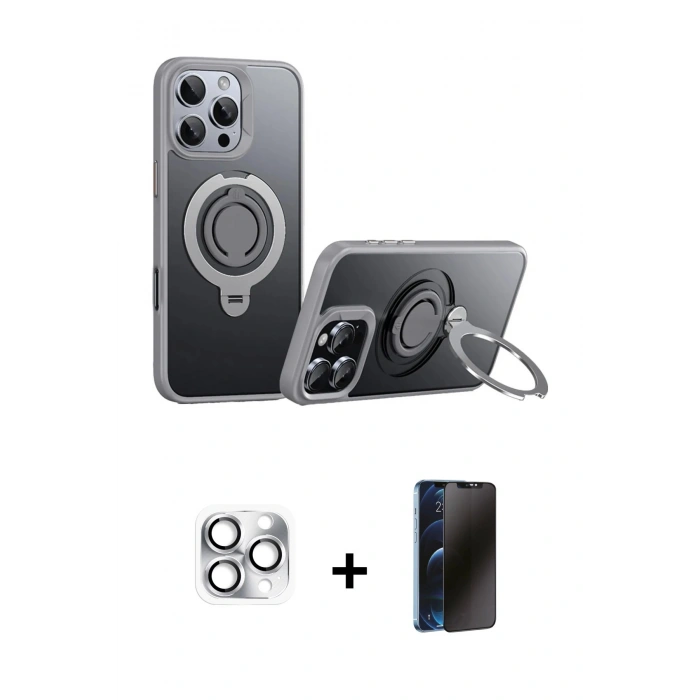 MARSİLYAN™- iPhone 16 Pro Max Kılıf Zirve Çizgi Prime - Siyah 3D Antistatik Hayalet Cam Ekran Koruyucu + Pers Alüminyum Kamera Lens - GS