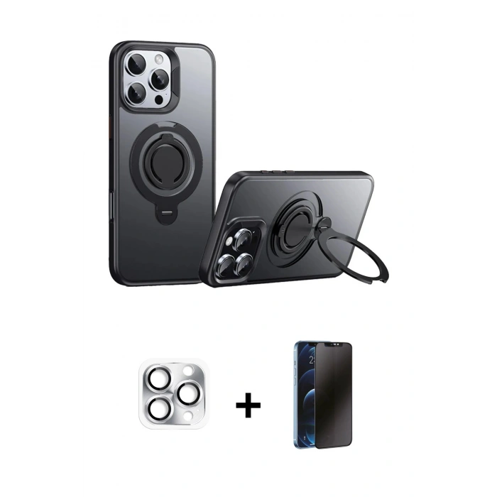 MARSİLYAN™- iPhone 16 Pro Max Kılıf Zirve Çizgi Prime - Siyah 3D Antistatik Hayalet Cam Ekran Koruyucu + Pers Alüminyum Kamera Lens - GS