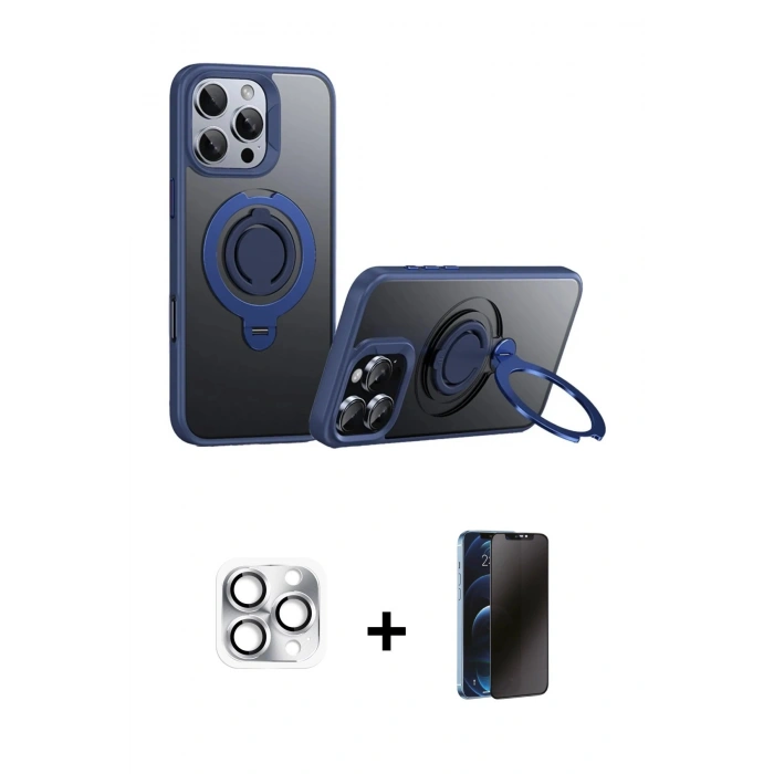 MARSİLYAN™- iPhone 16 Pro Max Kılıf Zirve Çizgi Prime - Siyah 3D Antistatik Hayalet Cam Ekran Koruyucu + Pers Alüminyum Kamera Lens - GS