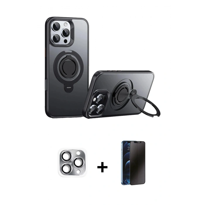 MARSİLYAN™- iPhone 16 Pro Max Kılıf Zirve Çizgi Prime - Siyah 3D Antistatik Hayalet Cam Ekran Koruyucu + Pers Alüminyum Kamera Lens - GI