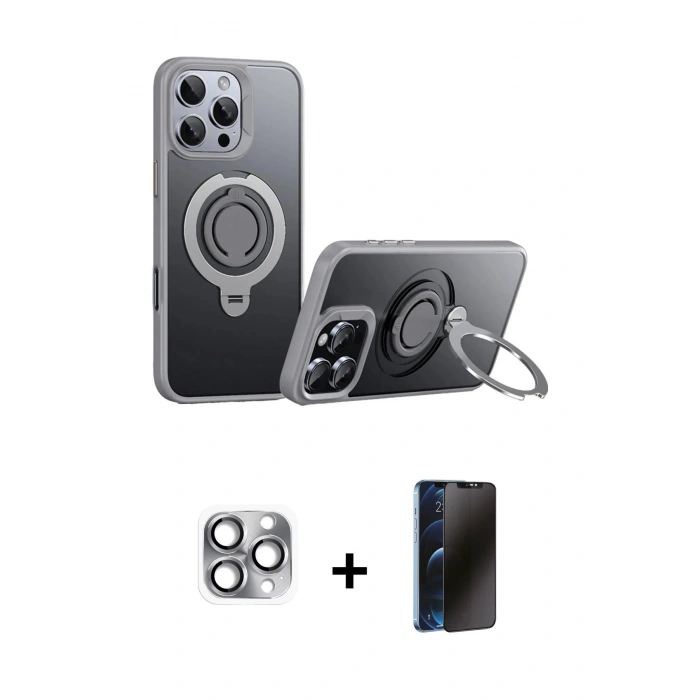 MARSİLYAN™- iPhone 16 Pro Max Kılıf Zirve Çizgi Prime - Siyah 3D Antistatik Hayalet Cam Ekran Koruyucu + Pers Alüminyum Kamera Lens - GI