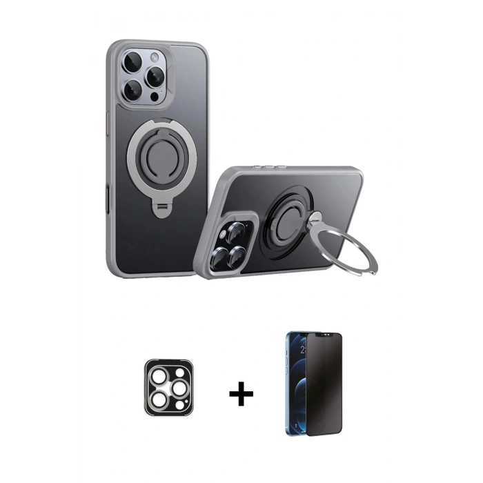 MARSİLYAN™- iPhone 16 Pro Max Kılıf Zirve Çizgi Prime - Siyah 3D Antistatik Hayalet Cam Ekran Koruyucu + PVD Metal Kamera Lens - GS
