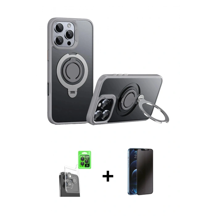 MARSİLYAN™- iPhone 16 Pro Max Kılıf Zirve Çizgi Prime - Siyah 3D Antistatik Hayalet Cam Ekran Koruyucu + Raze Metal Kamera Lens - SH
