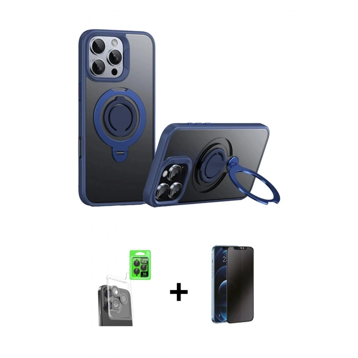 MARSİLYAN™- iPhone 16 Pro Max Kılıf Zirve Çizgi Prime - Siyah 3D Antistatik Hayalet Cam Ekran Koruyucu + Raze Metal Kamera Lens - SH