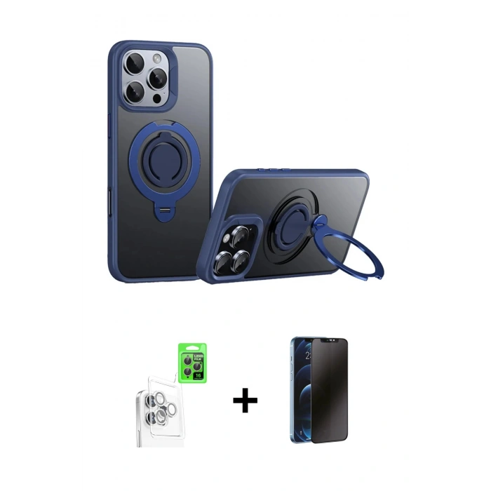 MARSİLYAN™- iPhone 16 Pro Max Kılıf Zirve Çizgi Prime - Siyah 3D Antistatik Hayalet Cam Ekran Koruyucu + Raze Metal Kamera Lens - BZ