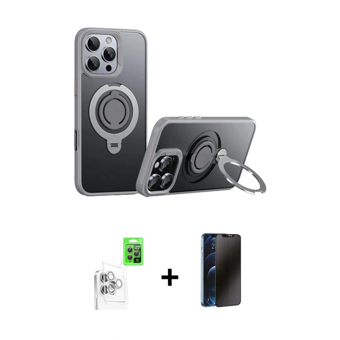 MARSİLYAN™- iPhone 16 Pro Max Kılıf Zirve Çizgi Prime - Siyah 3D Antistatik Hayalet Cam Ekran Koruyucu + Raze Metal Kamera Lens - BZ