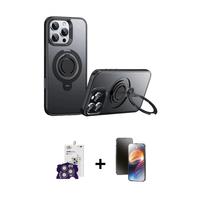 MARSİLYAN™- iPhone 16 Pro Max Kılıf Zirve Çizgi Prime - Siyah 3D Antistatik Mat Seramik Nano Ekran Koruyucu + Bilvis Titan Kamera Lens - GS