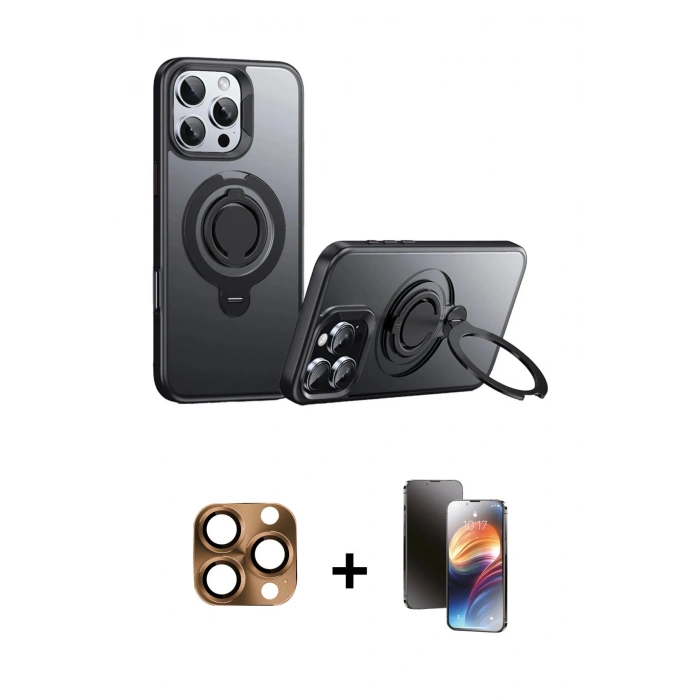 MARSİLYAN™- iPhone 16 Pro Max Kılıf Zirve Çizgi Prime - Siyah 3D Antistatik Mat Seramik Nano Ekran Koruyucu + Pers Alüminyum Kamera Lens - CLTM