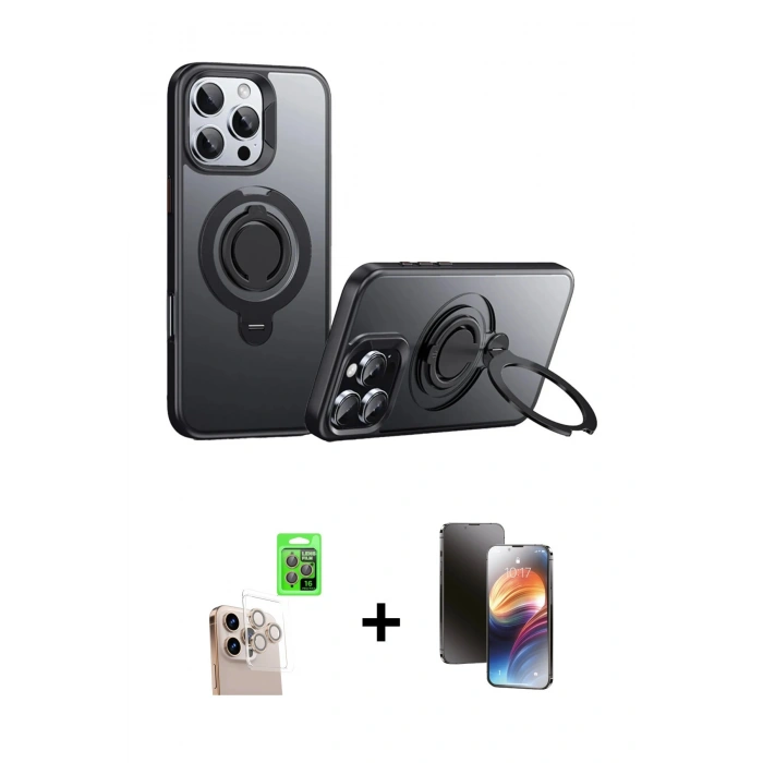 MARSİLYAN™- iPhone 16 Pro Max Kılıf Zirve Çizgi Prime - Siyah 3D Antistatik Mat Seramik Nano Ekran Koruyucu + Raze Metal Kamera Lens - NLGY