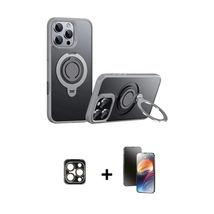 MARSİLYAN™- iPhone 16 Pro Max Kılıf Zirve Çizgi Prime - Siyah 3D Antistatik Mat Seramik Nano Ekran Koruyucu + PVD Metal Kamera Lens - GD