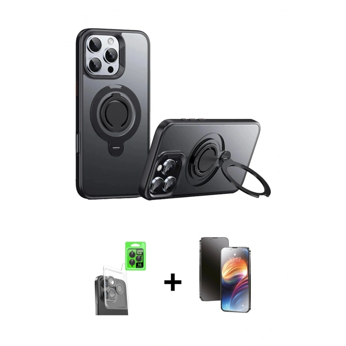 MARSİLYAN™- iPhone 16 Pro Max Kılıf Zirve Çizgi Prime - Siyah 3D Antistatik Mat Seramik Nano Ekran Koruyucu + Raze Metal Kamera Lens - SH