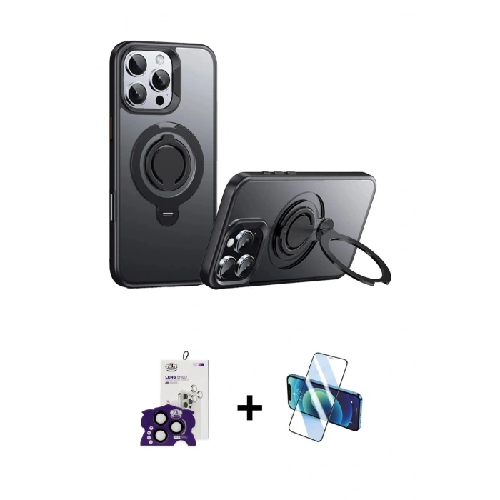 MARSİLYAN™- iPhone 16 Pro Max Kılıf Zirve Çizgi Prime - Siyah 3D Antistatik Seramik Nano Ekran Koruyucu + Bilvis Titan Kamera Lens - SH