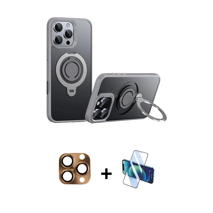 MARSİLYAN™- iPhone 16 Pro Max Kılıf Zirve Çizgi Prime - Siyah 3D Antistatik Seramik Nano Ekran Koruyucu + Pers Alüminyum Kamera Lens - CLTM