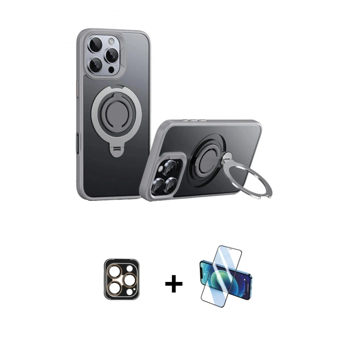 MARSİLYAN™- iPhone 16 Pro Max Kılıf Zirve Çizgi Prime - Siyah 3D Antistatik Seramik Nano Ekran Koruyucu + PVD Metal Kamera Lens - GD