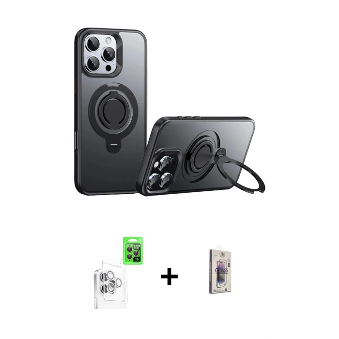 MARSİLYAN™- iPhone 16 Pro Max Kılıf Zirve Çizgi Prime - Siyah Bilvis 3D Cam Ekran Koruyucu + Beyaz Raze Metal Kamera Lens