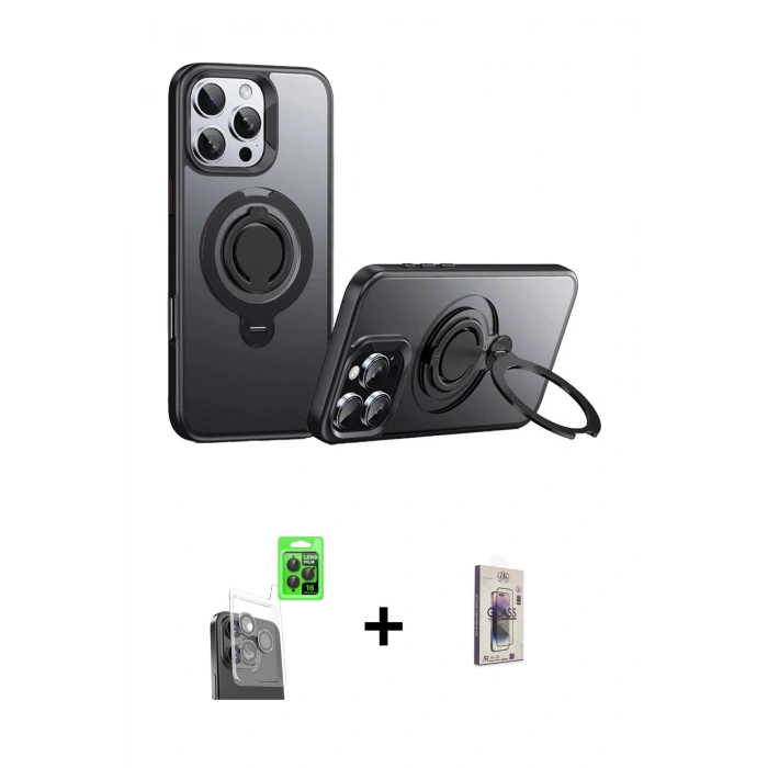 MARSİLYAN™- iPhone 16 Pro Max Kılıf Zirve Çizgi Prime - Siyah Bilvis 3D Cam Ekran Koruyucu + Raze Metal Kamera Lens - SH