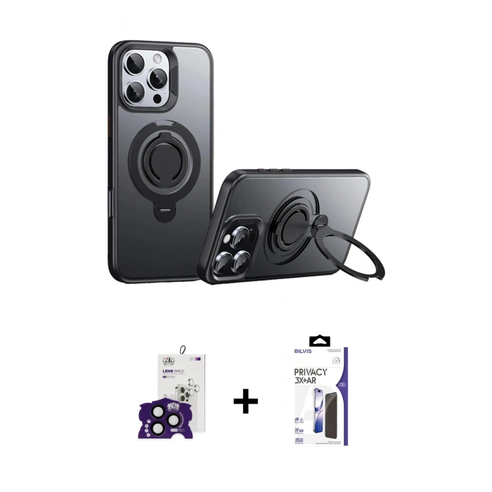 MARSİLYAN™- iPhone 16 Pro Max Kılıf Zirve Çizgi Prime - Siyah Bilvis 3X AR Hayalet Cam Ekran Koruyucu + Bilvis Titan Kamera Lens - SH