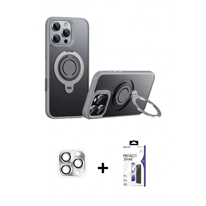 MARSİLYAN™- iPhone 16 Pro Max Kılıf Zirve Çizgi Prime - Siyah Bilvis 3X AR Hayalet Cam Ekran Koruyucu + Pers Alüminyum Kamera Lens - GS
