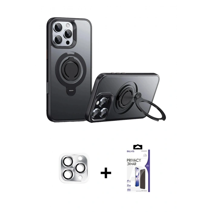 MARSİLYAN™- iPhone 16 Pro Max Kılıf Zirve Çizgi Prime - Siyah Bilvis 3X AR Hayalet Cam Ekran Koruyucu + Pers Alüminyum Kamera Lens - GS