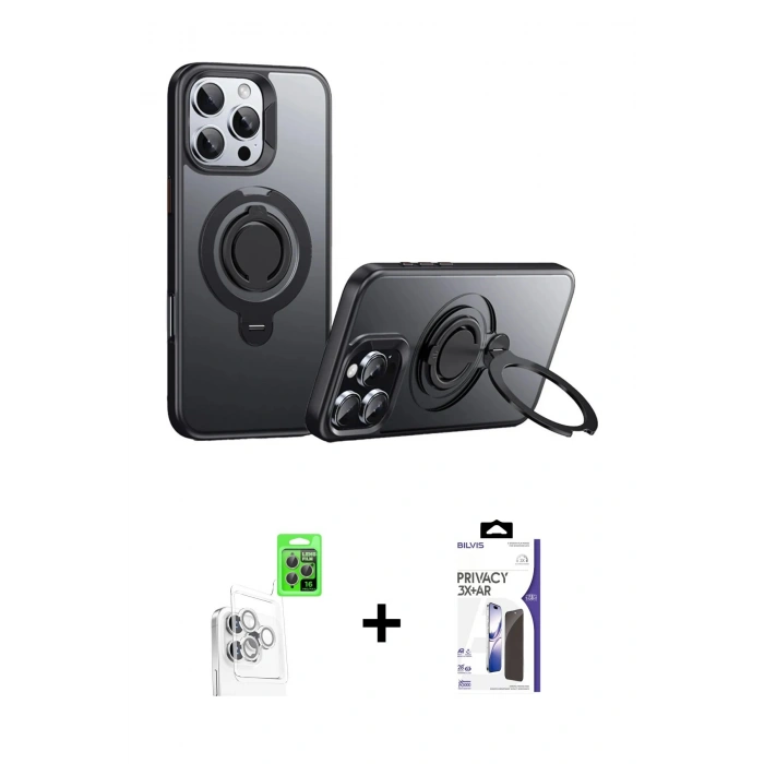 MARSİLYAN™- iPhone 16 Pro Max Kılıf Zirve Çizgi Prime - Siyah Bilvis 3X AR Hayalet Cam Ekran Koruyucu + Raze Metal Kamera Lens - BZ