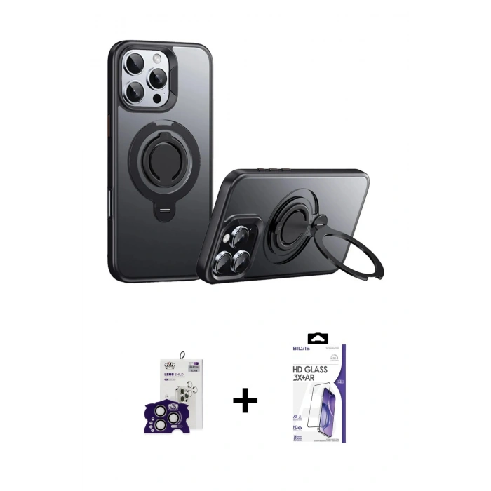 MARSİLYAN™- iPhone 16 Pro Max Kılıf Zirve Çizgi Prime - Siyah Bilvis 3X AR HD Cam Ekran Koruyucu + Bilvis Titan Kamera Lens - TMGI
