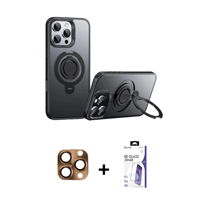 MARSİLYAN™- iPhone 16 Pro Max Kılıf Zirve Çizgi Prime - Siyah Bilvis 3X AR HD Cam Ekran Koruyucu + Pers Alüminyum Kamera Lens - CLTM
