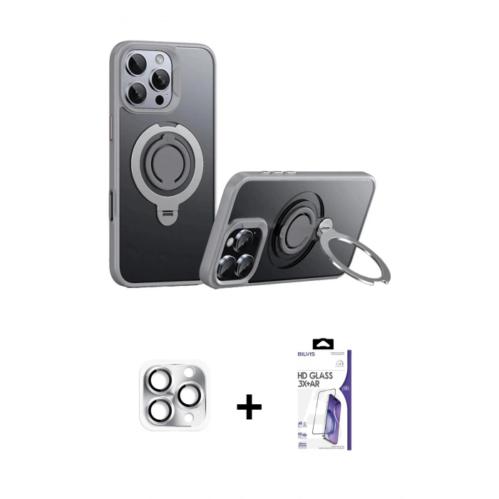 MARSİLYAN™- iPhone 16 Pro Max Kılıf Zirve Çizgi Prime - Siyah Bilvis 3X AR HD Cam Ekran Koruyucu + Pers Alüminyum Kamera Lens - GS