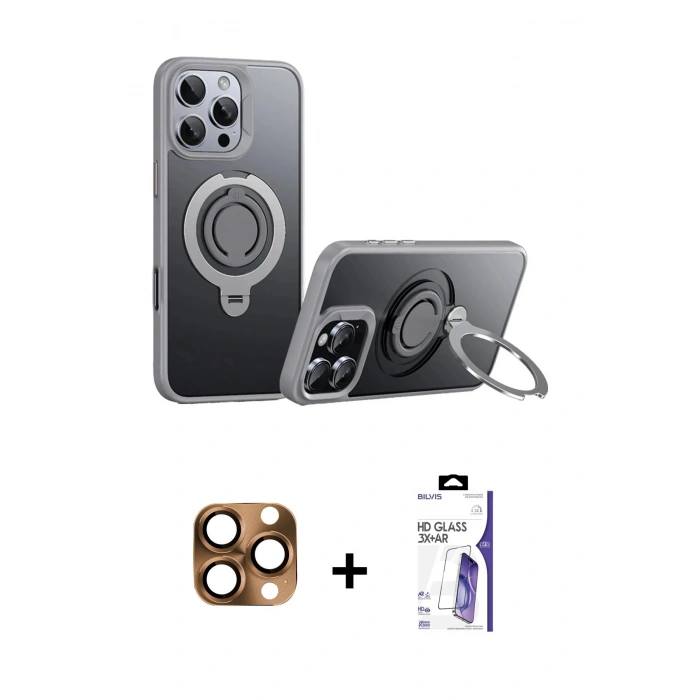 MARSİLYAN™- iPhone 16 Pro Max Kılıf Zirve Çizgi Prime - Siyah Bilvis 3X AR HD Cam Ekran Koruyucu + Pers Alüminyum Kamera Lens - CLTM