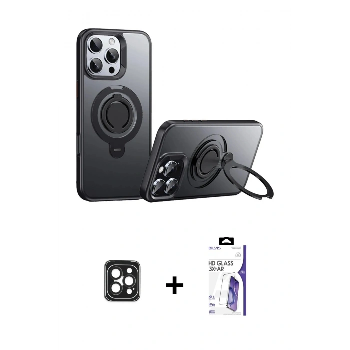 MARSİLYAN™- iPhone 16 Pro Max Kılıf Zirve Çizgi Prime - Siyah Bilvis 3X AR HD Cam Ekran Koruyucu + PVD Metal Kamera Lens - SH