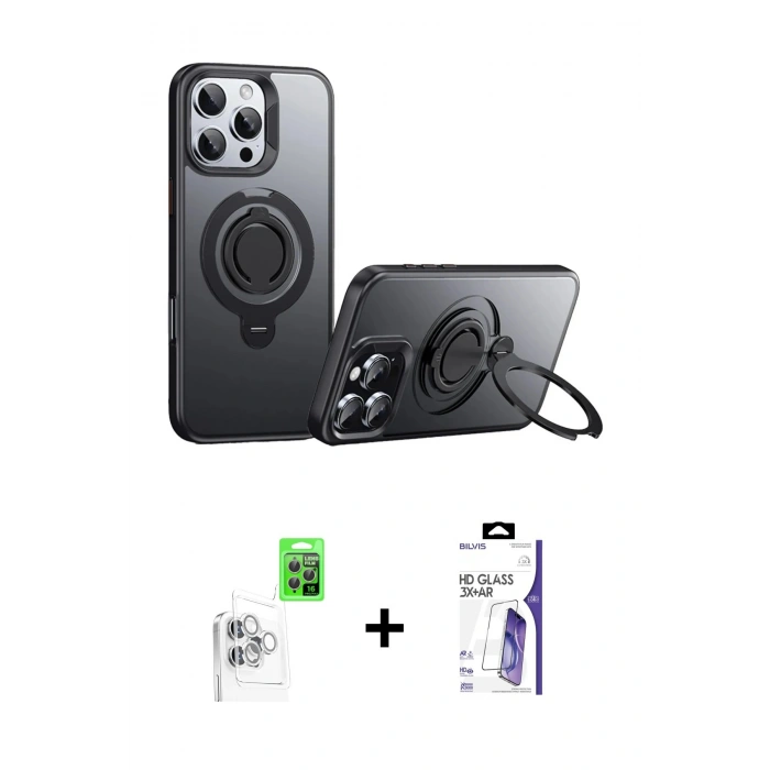 MARSİLYAN™- iPhone 16 Pro Max Kılıf Zirve Çizgi Prime - Siyah Bilvis 3X AR HD Cam Ekran Koruyucu + Raze Metal Kamera Lens - BZ