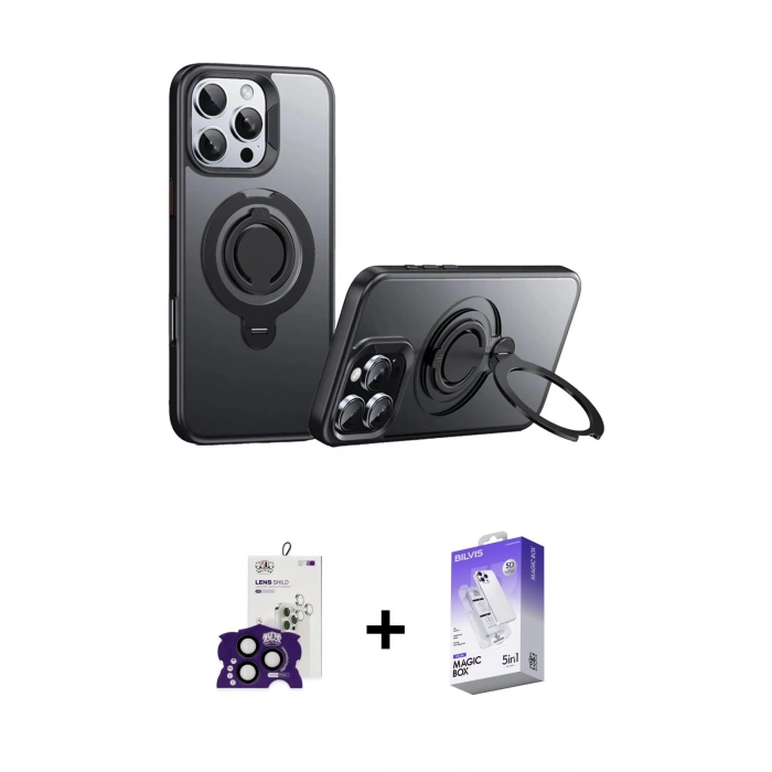 MARSİLYAN™- iPhone 16 Pro Max Kılıf Zirve Çizgi Prime - Siyah Bilvis 5in1 3D Magic Cam Ekran Koruyucu + Bilvis Titan Kamera Lens - SH