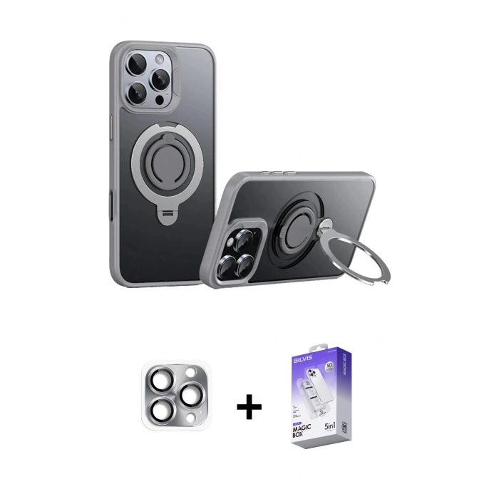 MARSİLYAN™- iPhone 16 Pro Max Kılıf Zirve Çizgi Prime - Siyah Bilvis 5in1 3D Magic Cam Ekran Koruyucu + Gri Pers Alüminyum Kamera Lens