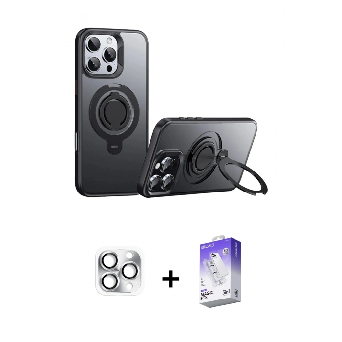MARSİLYAN™- iPhone 16 Pro Max Kılıf Zirve Çizgi Prime - Siyah Bilvis 5in1 3D Magic Cam Ekran Koruyucu + Pers Alüminyum Kamera Lens - GS