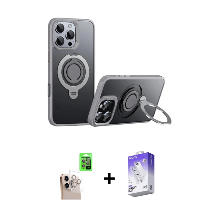 MARSİLYAN™- iPhone 16 Pro Max Kılıf Zirve Çizgi Prime - Siyah Bilvis 5in1 3D Magic Cam Ekran Koruyucu + Raze Metal Kamera Lens - NLGY