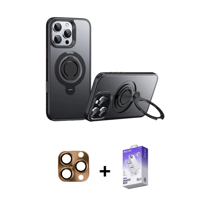 MARSİLYAN™- iPhone 16 Pro Max Kılıf Zirve Çizgi Prime - Siyah Bilvis 5in1 3D Magic Cam Ekran Koruyucu + Pers Alüminyum Kamera Lens - CLTM
