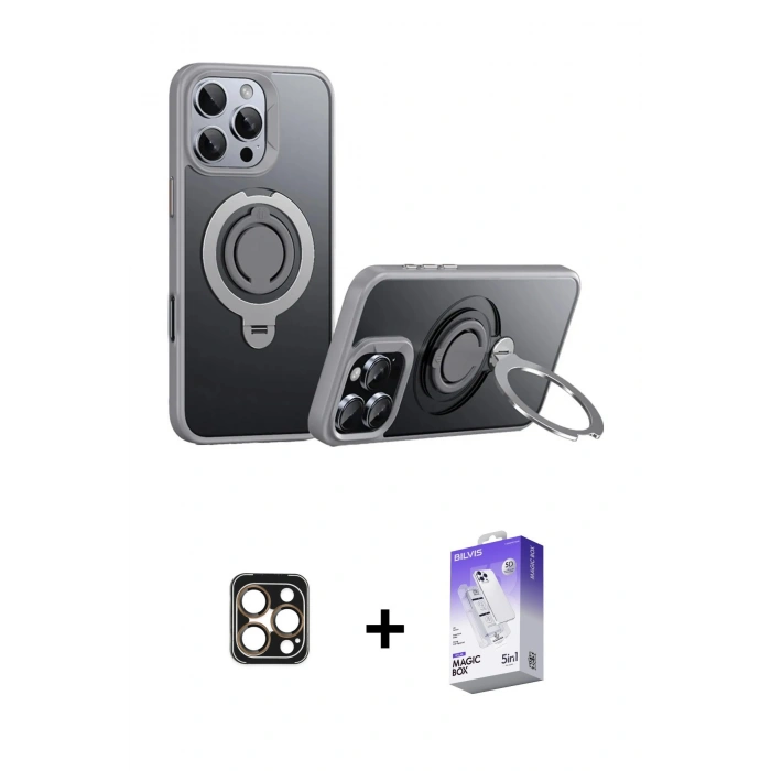 MARSİLYAN™- iPhone 16 Pro Max Kılıf Zirve Çizgi Prime - Siyah Bilvis 5in1 3D Magic Cam Ekran Koruyucu + PVD Metal Kamera Lens - GD