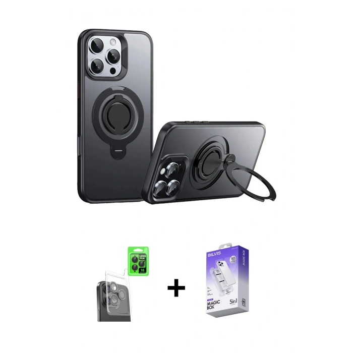 MARSİLYAN™- iPhone 16 Pro Max Kılıf Zirve Çizgi Prime - Siyah Bilvis 5in1 3D Magic Cam Ekran Koruyucu + Raze Metal Kamera Lens - SH
