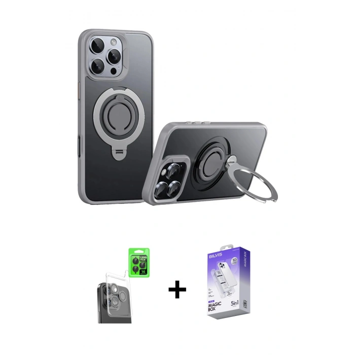 MARSİLYAN™- iPhone 16 Pro Max Kılıf Zirve Çizgi Prime - Siyah Bilvis 5in1 3D Magic Cam Ekran Koruyucu + Raze Metal Kamera Lens - SH