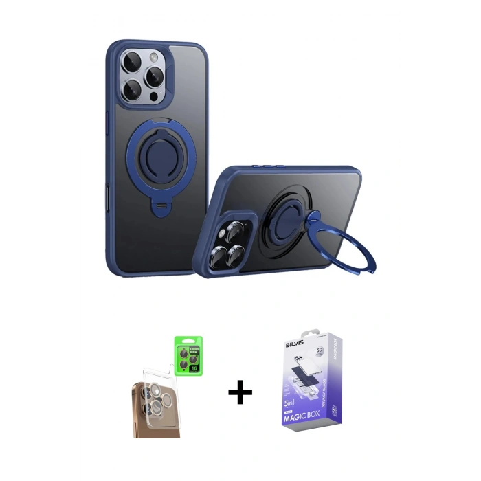 MARSİLYAN™- iPhone 16 Pro Max Kılıf Zirve Çizgi Prime - Siyah Bilvis 5in1 5D Magic Hayalet Cam Ekran Koruyucu + Raze Metal Kamera Lens - CLTM