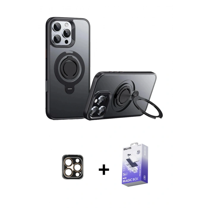 MARSİLYAN™- iPhone 16 Pro Max Kılıf Zirve Çizgi Prime - Siyah Bilvis 5in1 5D Magic Hayalet Cam Ekran Koruyucu + PVD Metal Kamera Lens - GD