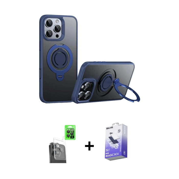 MARSİLYAN™- iPhone 16 Pro Max Kılıf Zirve Çizgi Prime - Siyah Bilvis 5in1 5D Magic Hayalet Cam Ekran Koruyucu + Siyah Raze Metal Kamera Lens