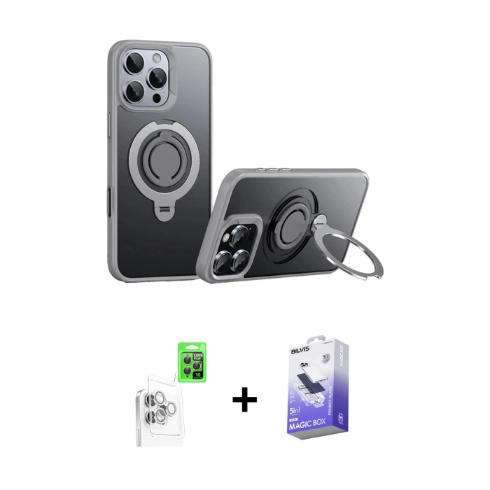 MARSİLYAN™- iPhone 16 Pro Max Kılıf Zirve Çizgi Prime - Siyah Bilvis 5in1 5D Magic Hayalet Cam Ekran Koruyucu + Raze Metal Kamera Lens - BZ