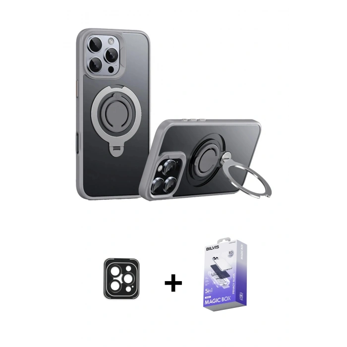 MARSİLYAN™- iPhone 16 Pro Max Kılıf Zirve Çizgi Prime - Siyah Bilvis 5in1 5D Magic Hayalet Cam Ekran Koruyucu + Siyah PVD Metal Kamera Lens